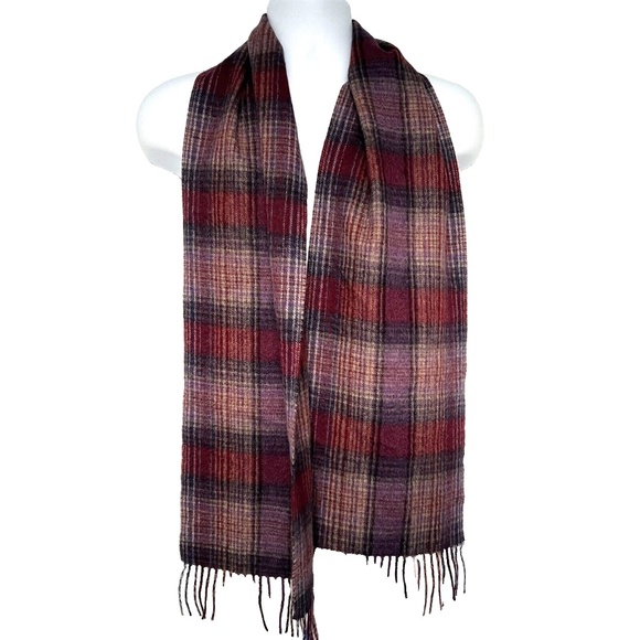 Edinburgh Scarf 100% Lambswool Rectangular Fringe Purple Blue Plaid Check Soft - Picture 2 of 4